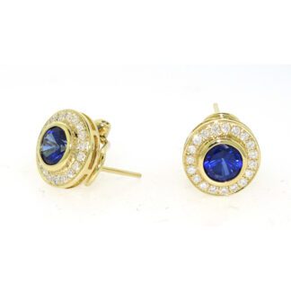 77591S-Y Sapphire & Diamond Button Earrings in 14KT Yellow Gold