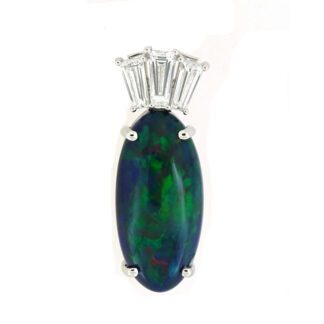 7950O Unique Black Opal & Diamond Pendant in 14KT White Gold