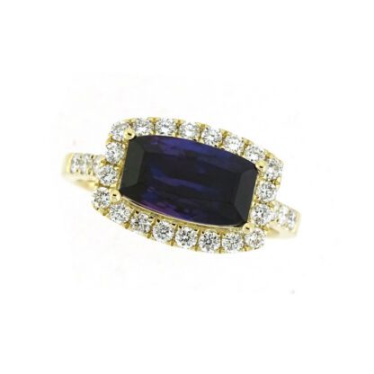 87901S Barrel Cut Sapphire & Diamond Ring in 14KT Yellow Gold