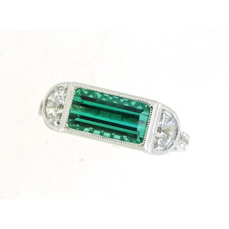 8790GT Unique Green Tourmaline & Diamond Ring in White Gold