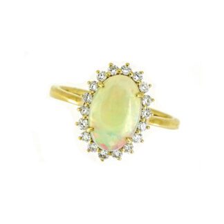 888512O Fine Opal & Diamond Ring in 14KT Yellow Gold