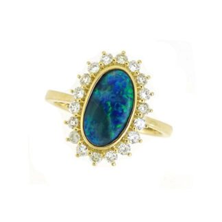 888597O Free Form Opal & Diamond Ring in 14KT Yellow Gold