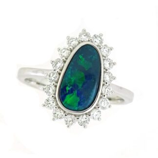 888597O Black Opal & Diamond Ring in 14KT White Gold