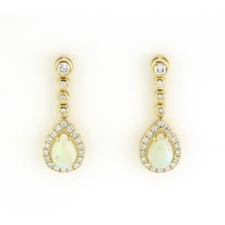 888617O Opal & Diamond Dangle Earrings in 14KT Yellow Gold