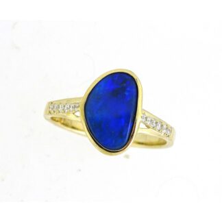 9055O-Y Free Form Black Opal & Diamond Ring in 14KT Yellow Gold