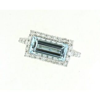 97942Q Aquamarine & Diamond Art Deco Ring in 14KT White Gold