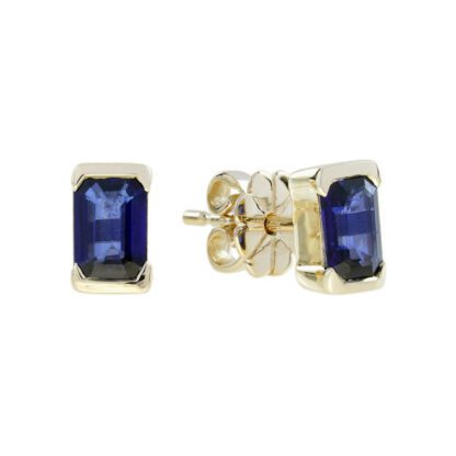 25391S Half Bezel Sapphire Earrings in 10KT Yellow Gold