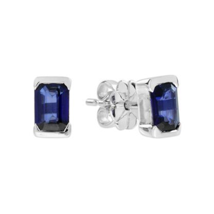 25391S-W Half Bezel Sapphire Earrings in 10KT White Gold