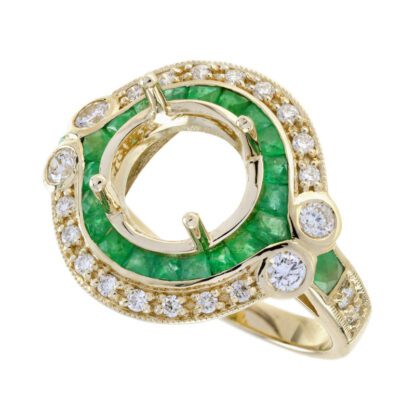 3063E - Vintage Semi-Mount with Emerald & Diamonds in 14KT