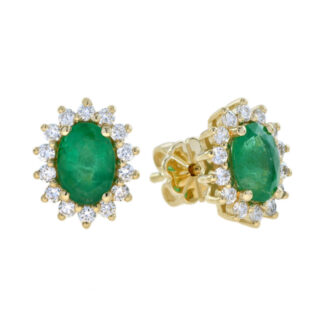 4652101E-Y Natural Emerald & Diamond Earrings in 10KT Yellow Gold