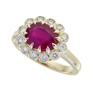 5769R Vintage Ruby & Diamond Ring in 14KT Yellow Gold