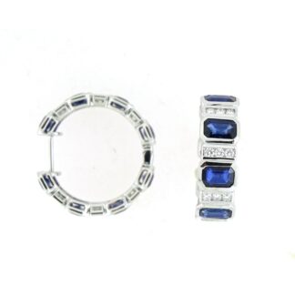 14200S Unique Sapphire & Diamond Hoop Earrings in 14KT White Gold