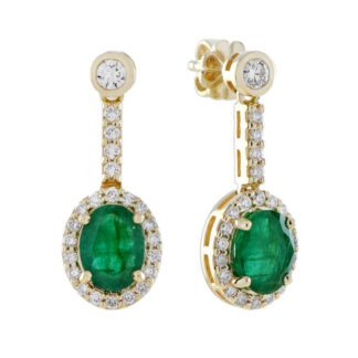 21731E Dangle Earrings with Emerald & Diamond in 14KT Yellow Gold