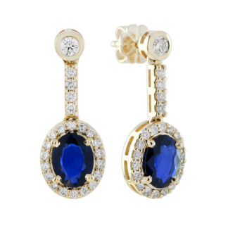 21731S-Y Dangle Earrings with Sapphire & Diamond in14KT Yellow Gold