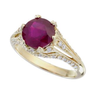 48048R Vintage Ruby & Diamond Ring in 14KT Yellow Gold