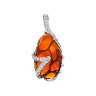 1141FO Fire Opal & Diamond Pendant in 14KT White Gold