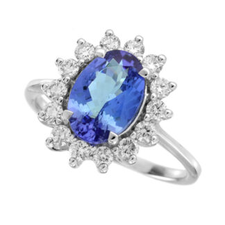 4591TZ Princess Tanzanite & Diamond Ring in 14KT White Gold