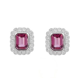 219318PT Bezel Set Pink Tourmaline & Diamond Earrings in 14KT White Gold