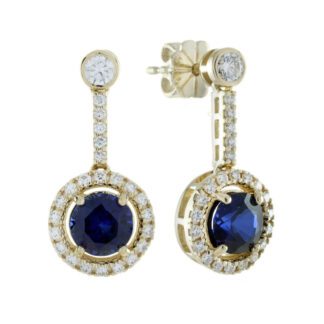 25621S Dangle Sapphire & Diamond Earrings in 14KT Yellow Gold