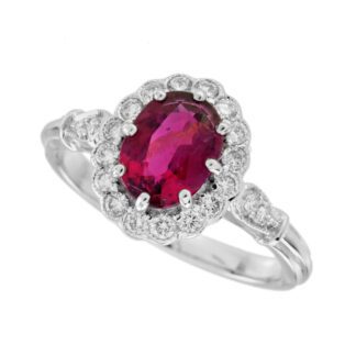 2861RT Vintage Red Tourmaline & Diamond Ring in 14KT White Gold