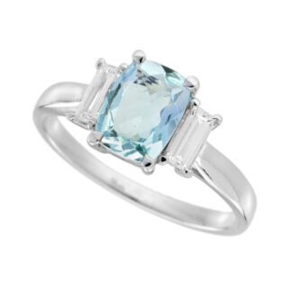 5700Q Aquamarine & Diamond Ring in 14KT White Gold