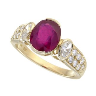 5895R Unique Ruby & Diamond Ring in 14KT Yellow Gold