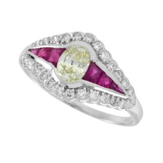 12617RD Vintage Ruby & Diamond Ring Set it 14KT White Gold