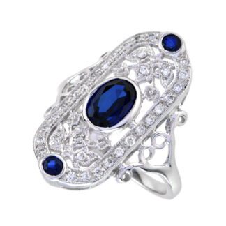 146415S Vintage Sapphire & Diamond Ring in 14KT White Gold