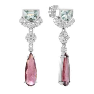 20053PT Pink Tourmaline & Agua Earrings in 14KT White Gold