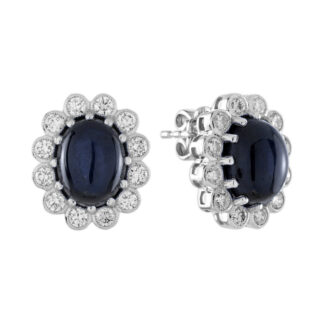 26111CS Cabochon Sapphire & Diamond Earrings in 14KT Gold