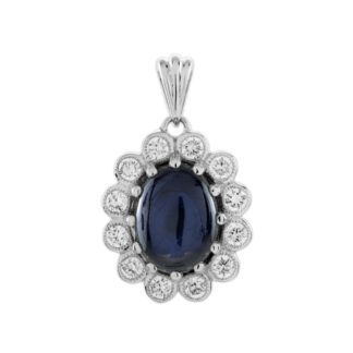 26112CS Cabochon Sapphire & Diamond Pendant in 14KT Gold
