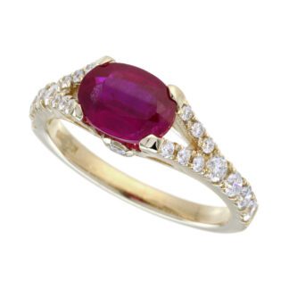 40985R Unique Ruby & Diamond Ring in 14KT Yellow Gold