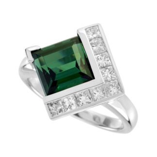 5933GT Deco Green Tourmaline & Diamond Ring in 14KT Gold