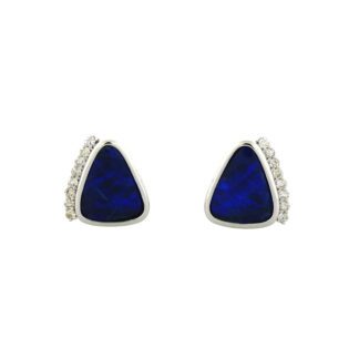1033818O Black Opal & Diamond Earrings in 14KT White Gold