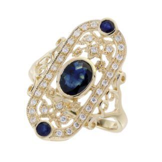 146415S-Y Vintage Sapphire & Diamond Ring in 14KT Yellow Gold