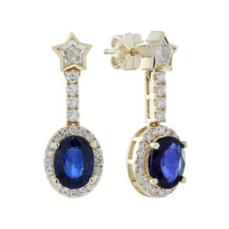 217313S Star & Sapphire Diamond Earrings in 14KT Yellow Gold