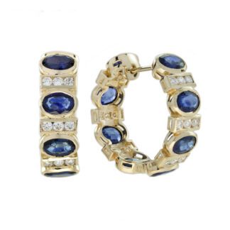 26251S Sapphire & Diamond Hoops in 14KT Yellow Gold