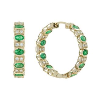 28991E Hoops with Emerald & Diamonds in 14KT Yellow Gold
