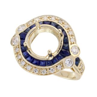 306315S-Y Vintage Semi-Mount with Sapphires & Diamonds in 14KT