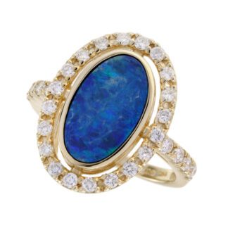 44012O Black Opal & Diamond Ring in14KT Yellow Gold