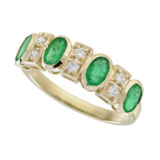 5899E Emerald and Diamond Band in 10KT Yellow Gold