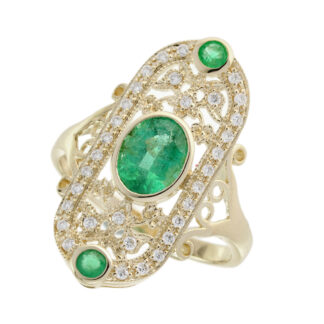 146415-Vintage Emerald & Diamond Ring in 14KT Yellow Gold