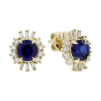 59001S Earrings with Sapphire & Diamonds in 14KT Yellow Gold