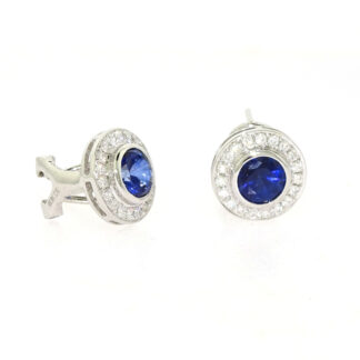 77591S - Sapphire & Diamond Button Earrings in 14KT White Gold