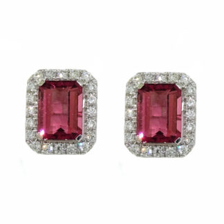 87781PT Unique Pink Tourmaline & Diamond Earrings in 14KT Gold