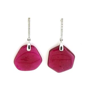 600815R - Slab Ruby & Diamond Earrings in 18KT Gold