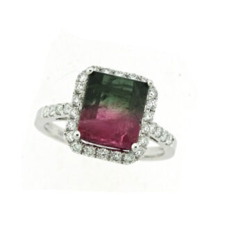 9794WT Watermelon Tourmaline & Diamonds Set in 14KT Gold