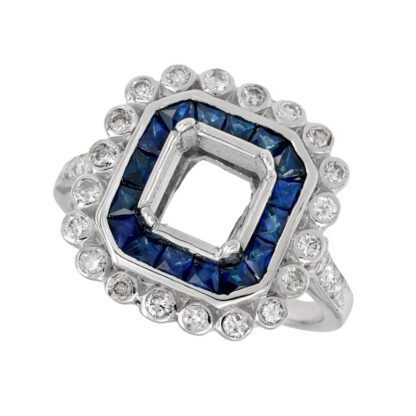 A blue sapphire and diamond ring.