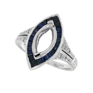 A Vintage Marquis Semi-mount with Sapphires & Diamonds in 14KT in white gold.
