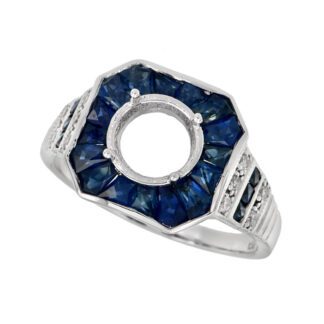 A stunning Semi Mount with Sapphires & Diamonds in 14KT White Gold.